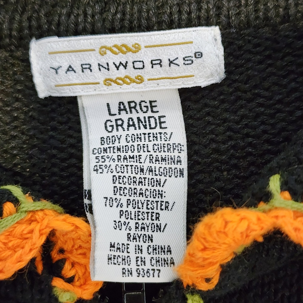 Yarnworks Vintage Halloween Zip Sweater Womens Large Black Orange Purple Boo 90s - Picture 14 of 15